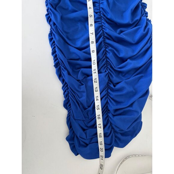 Skirt & Crop Top Set Large BodyCon Blue Ruched Y2K Glam Cyber Grunge Festival - Picture 9 of 15